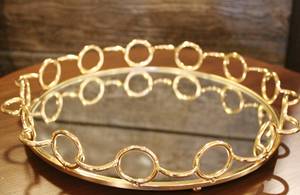 Plateau de vanité rond miroir argenté de luxe, organisateur de parfums et bijoux en métal, présentoir de cosmétiques pour la décoration intérieure - Product Image 5