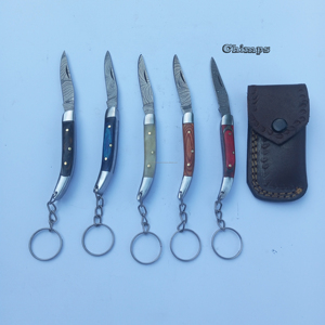 Couteau de poche pliant mini porte-clés en acier Damas avec manche en bois, idéal pour le camping, petit format, pas cher, vente chaude - Product Image 1