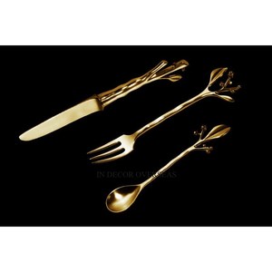 Juego de cubiertos de diseño de hojas y flores pulidas brillantes plateadas de acero inoxidable para uso en la cocina del hogar y el Hotel Suministros de cubiertos - Product Image 3