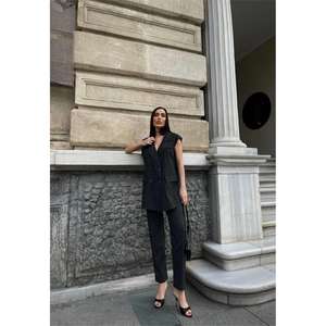 Conjunto de Traje para Mujer Polviscon - Chaleco Largo a Rayas y Pantalones Color Antracita - Product Image 1