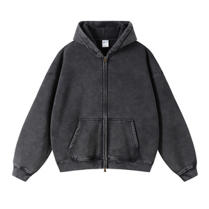 Sudadera con Capucha de Alta Calidad para Hombre, de Algodón, con Logotipo Personalizado, Lavada, de Terciopelo, Talla Grande, con Doble Cremallera - Product Image 5