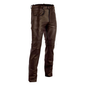 กางเกงหนังผู้ชายผลิตจากโรงงาน เอวกลาง ติดกระดุม คุณภาพดีที่สุด สไตล์ลำลอง สีเข้ม น้ำหนักเบา ขายดีในราคาขายส่ง - Product Image 2