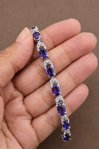 Trendy Everyday Geometric <b>Amethyst</b> Cz Tennis Chain <b>Bracelet</b> Rhodium Plated 925 Sterling Silver Luxury Unisex Wedding Party Gift - Product Image 4