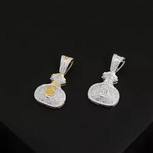Bolsa de dinero colgante Iced Out Jewelry 10K oro amarillo VVS Moissanite diamantes cadena cubana 3D nombre personalizado Hip Hop colgante - Product Image 1