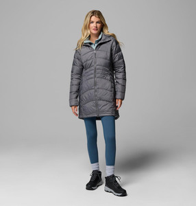 Chaqueta Acolchada Larga de Invierno para Mujer con Cierre Frontal, Cuello Alto y Logotipo Frontal, Nueva Llegada, Color Gris, Hecha en Pakistán - Product Image 6