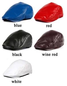 Printemps hiver unisexe en cuir véritable béret chapeaux hommes femmes blanc bleu casquette à visière mâle mince décontracté camionneur casquettes Bonnet - Product Image 5