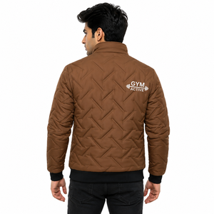 Veste bomber matelassée en polaire coupe-vent marron pour homme, col montant, hiver, décontractée, streetwear, logo personnalisé - Product Image 4