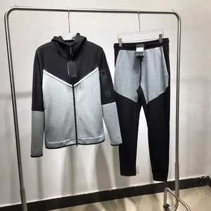 Men Tech Fleece Tracksuit Soft Cotton Hooded Pullover Regular Fit Breathable Two Piece <b>Jogger</b> <b>Set</b> - Product Image 2