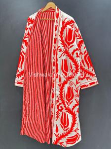 Veste courte en velours de coton indien fait main, Suzani, hiver, écologique, à col montant, broderie florale à la main, fermeture à ceinture, finition - Product Image 4