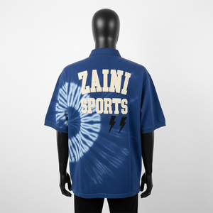 Polo de hombre premium de 200 GSM, tejido piqué rico en algodón, color azul, con logo impreso personalizado, tela transpirable. - Product Image 4