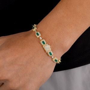 KRISHNAM JEWELS <b>Mens</b> 925 Silver Rhodium Plated Moissanite Emerald Cut Green Gemstone Tennis Bracelet Luxury Halo Link Jewellery - Product Image 2