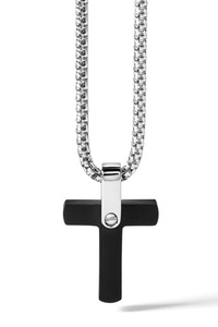 สร้อยคอจี้เหล็กรูปไม้กางเขนแบบไม่มีลวดเคลือบสีดำเรียบ - Product Image 6