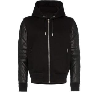 Style incurvé élégant fermeture éclair vers le haut mode personnalisé manches en cuir noir à capuche respirant éponge française vente en gros OEM acheter - Product Image 4