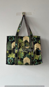 Handmade Boho Floral Embroidered Quilted Cotton Tote <b>Bag</b> for <b>Women</b> Zipper Closure Shoulder Purse for <b>Travel</b> <b>Weekender</b> Large Size - Product Image 2