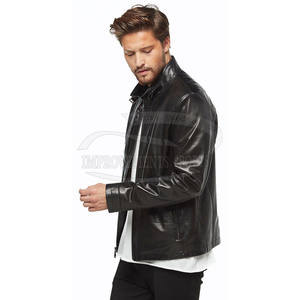 Chaqueta de Cuero Vacuno Casual para Hombre, Talla Estadounidense, Cuello Alto, Color Sólido, Apta para Invierno, Cierre de Cremallera Resistente al Viento, Edición Limitada - Product Image 4