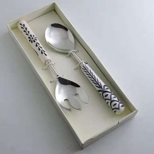 ชุดช้อนและส้อมตักสลัดชุบทองชุดรับประทานอาหารด้ามจับยาวทำจากเรซินตกแต่งโต๊ะในงานแต่งงาน - Product Image 6