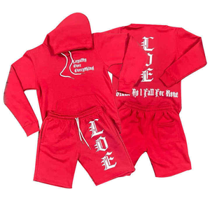 Ensemble survêtement personnalisé pour homme, streetwear, sweat-shirt et short, lettres brodées, molleton de coton, tenue deux pièces - Product Image 4