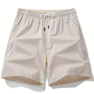 กางเกงขาสั้นเอวกลางผู้ชายแบบลำลองมีกระเป๋าหูรูดระบายอากาศเป็นมิตรกับสิ่งแวดล้อมป้องกันรอยยับตาข่ายโลโก้ทึบฤดูร้อน - Product Image 1