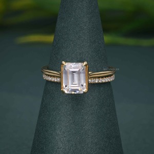 Nuevo Conjunto de Anillo de Compromiso con Diamante Cultivado en Laboratorio con Certificación IGI VVS Esmeralda, con Anillo de Boda de Oro de 14k con Bisel Semiabiertos para Regalo de Compromiso - Product Image 3