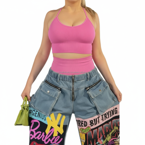 กางเกงยีนส์ฮิปฮอปสตรีทแวร์ลายกราฟิกสำหรับผู้ชายรุ่นใหม่ล่าสุด กางเกงเดนิมทรงหลวมสไตล์ฮาราจูกุ แต่งลายปะติด พร้อมพิมพ์โลโก้หลายแบบตามสั่ง ทรงขากว้าง - Product Image 4