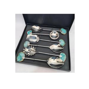 Juego de 6 cubiertos de resina y acero inoxidable para servir ensaladas, para cocina y hogar, Color plateado y morado, precio barato - Product Image 2