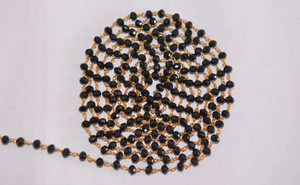 Chaîne de chapelet en quartz noir plaqué or de 6mm, chaîne de perles en fil de laiton, chaîne de perles rondelle à facettes pour la fabrication de bijoux - Product Image 4