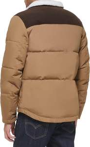 Veste épaisse d'hiver pour homme en cuir bouffant avec col montant en fausse fourrure en toile manteau chaud et coupe-vent de bonne qualité - Product Image 2