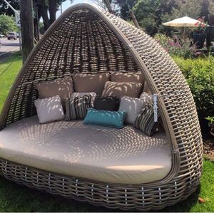 Lit de repos d'extérieur de luxe rond en teck, moderne, résistant aux intempéries, pour piscine, avec coussin imperméable, toutes saisons - Product Image 3