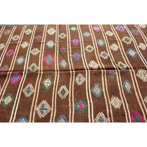 Kilim Rug, 7.7x12.4 ft Turkish Rug, <b>Brown</b> Bordered Rug <b>Wool</b> - Product Image 4
