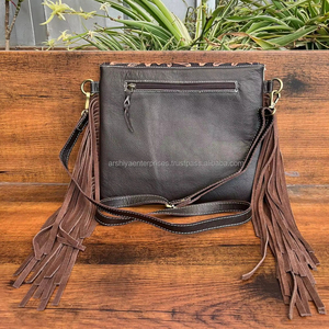 Sac à main à franges en cuir de vachette taillé à la main bohème pour femmes Western véritable cuir Turquoise pierre enveloppe sac à main - Product Image 5