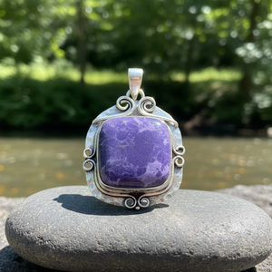 Colgante de latón chapado con gema morada, hecho a mano, estilo vintage, joyería de compromiso para mujer - Product Image 2