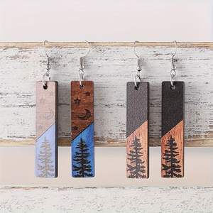 DURABLE STRIKING WARMTH DANGLES Feuille d'or Noir Blanc Résine Boucles d'oreilles en forme de coeur Carré Rond Géométrique Goutte de résine en bois - Product Image 1