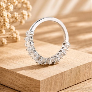 Bague de mariage délicate en diamant de laboratoire taille baguette et marquise 1,20 ct E-F VS, en or massif 14K, pour cérémonie de mariage - Product Image 6