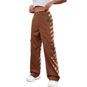 Jeans en denim marron taille haute pour femmes, 6 poches cargo, tissu extensible, look propre, qualité supérieure, technique de placage, tailles 26-40 - Product Image 1