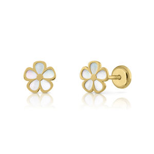 Pendientes de Oro Flor con Nácar para Mujeres y Niños - Product Image 1