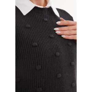 Pull noir texturé pour femme, tricoté à la main, avec fermeture à nouer sur le côté - Product Image 1