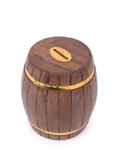 กระปุกออมสินทำด้วยมือทำจากไม้ดีไซน์บาร์เรลพร้อมจี้ทองเหลืองสำหรับเป็นของขวัญที่ไม่เหมือนใครสำหรับเด็กกล่องเก็บเงินพร้อมล็อก - Product Image 2