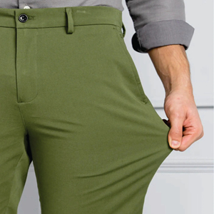 Pantalon chino décontracté taille haute en lin stretch pour hommes XL motif blanchi peint vêtement long formel teint en couleur unie - Product Image 5