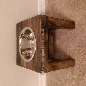Wholesale Elevated <b>Raised</b> Pet <b>Dog</b> Feeder <b>Bowl</b> Wood Food Water Stand and Stainless Steel <b>Bowl</b> Cat <b>Dog</b> Food Water <b>Bowl</b> By FWE - Product Image 1