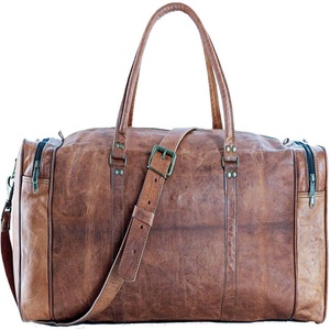 Bolsa de lona de cuero genuino Vintage hecha a mano de 30 pulgadas, cierre de cremallera, gimnasio, deportes y fin de semana, viaje durante la noche - Product Image 6