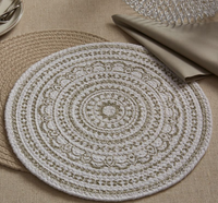 Ensemble de 6 sets de table ronds modernes en coton imprimé, écologiques, de 15 pouces, multicolores, avec design tressé pour la salle à manger