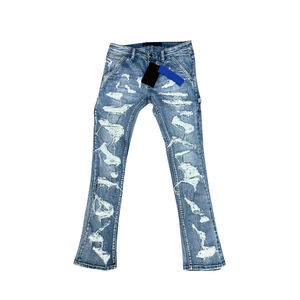 Jean en denim bleu délavé coupe droite empilée, respirant, léger, séchage rapide, coupe décontractée, toutes saisons (hiver, automne, été, printemps) - Product Image 3