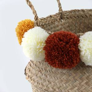 Automne moutarde blanc, rouge naturel ventre panier jonc de mer avec poignées à la main décor à la maison panier de rangement - Product Image 4