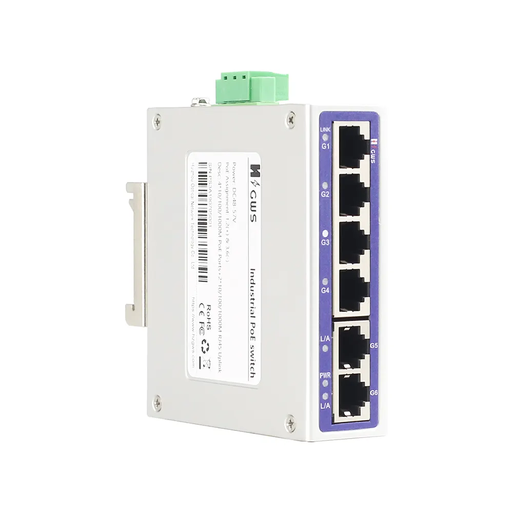 Commutateur réseau industriel Din-Rail Ethernet 10/100/1000M avec alimentation 6 ports 24V/24W