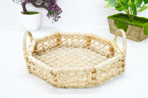 Plateau octogonal en rotin de qualité supérieure Vietnam stockage naturel tissé à la main plateau de service de fruits en osier pour pièce maîtresse de mariage plateau de vente chaude - Product Image 6