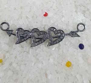 Triple corazones Pave Diamante tachonado 925 plata esterlina negro rodio plateado Vintage colgante 42x10MM tamaño - Product Image 3