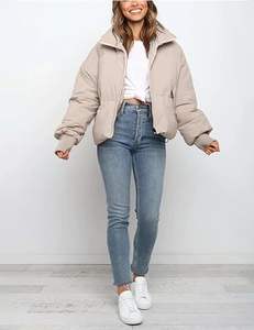 Chaqueta Bomber Sólida para Mujer 2024, Largo Regular, Algodón Transpirable, Abrigo Acolchado de Invierno - Product Image 4