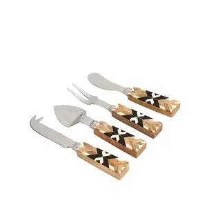 Fabriqué à la main 3 pièces en acier inoxydable or ensemble de couteaux à fromage nouveau Design manche en bois type trancheuse servant du fromage petit déjeuner dessus de Table - Product Image 6