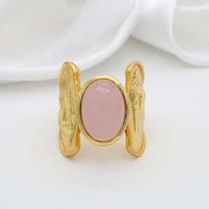 Anillo de piedras preciosas de cuarzo rosa Unisex, ajuste de bisel de moda chapado en oro de 18 quilates y plata para accesorios de aniversario de fiesta de compromiso - Product Image 6