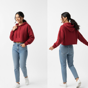 Mujeres invierno impreso Crop Top Sudadera con capucha OEM fábrica al por mayor por encargo Casual gimnasio entrenamiento pulóver Sudadera con capucha Top - Product Image 1
